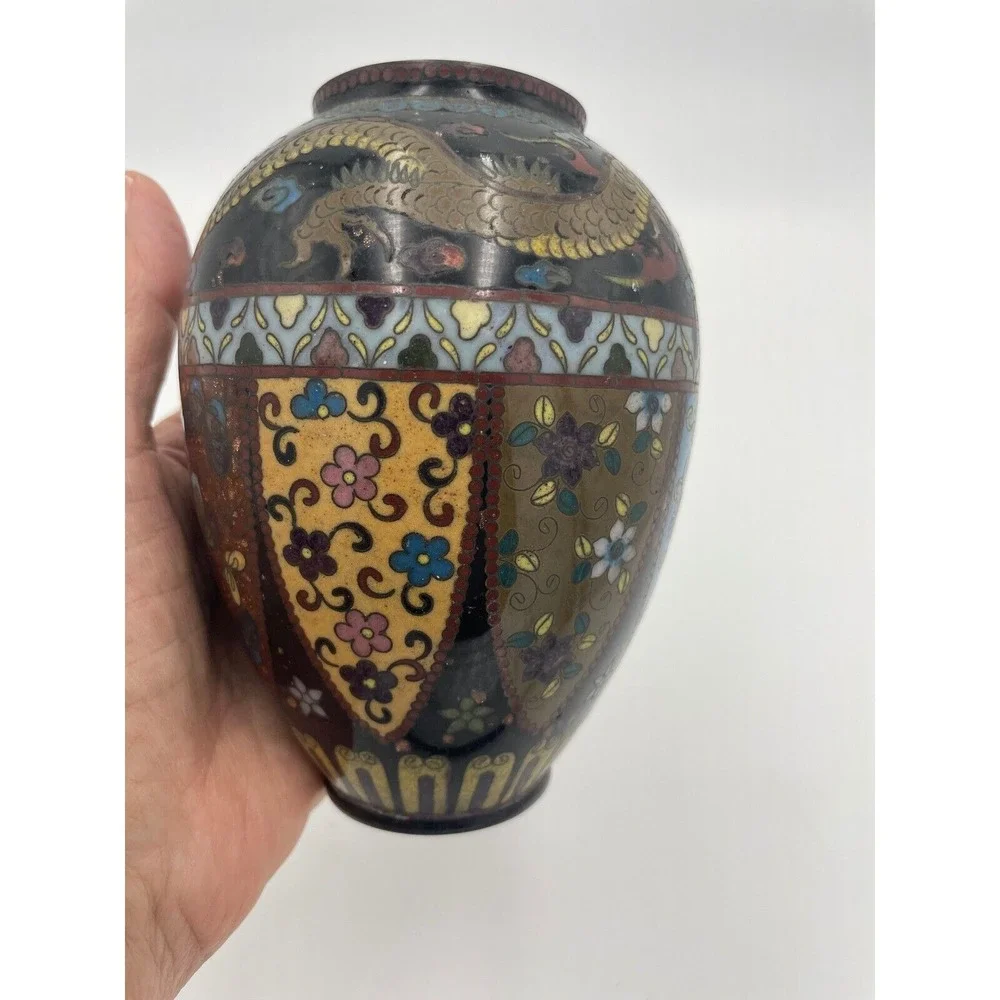 Cloisonne Vase Jar with‎ Lid Dragon Floral Asian Decor Decorative Accent 6